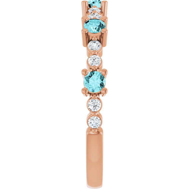 14K Gold Round Natural Blue Zircon Accented Stackable Ring – 2.5mm Stones - Rose Gold - view 4
