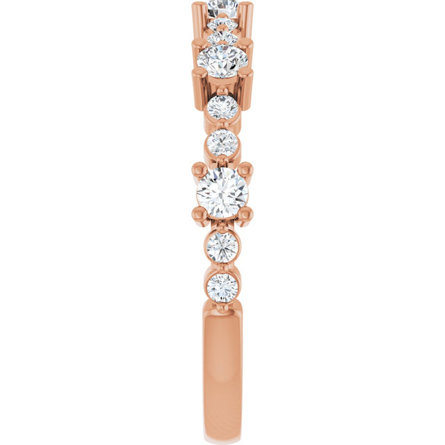 14K Gold Round Natural White Sapphire Accented Stackable Ring – 2.5mm Stones - Rose Gold - view 4