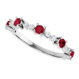 14K Gold Round Natural Ruby Accented Stackable Ring – 2.5mm Stones - White Gold - view 5