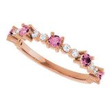 14K Gold Round Natural Pink Tourmaline Accented Stackable Ring – 2.5mm Stones - Rose Gold - view 5