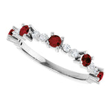 Platinum Round Natural Mozambique Garnet Accented Stackable Ring – 2.5mm Stones - view 5