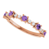 14K Gold Round Natural Amethyst Accented Stackable Ring – 2.5mm Stones - Rose Gold - view 5