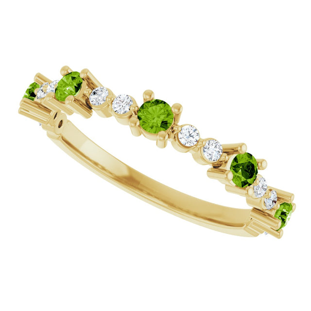 14K Gold Round Natural Peridot Accented Stackable Ring – 2.5mm Stones - Yellow Gold - view 5