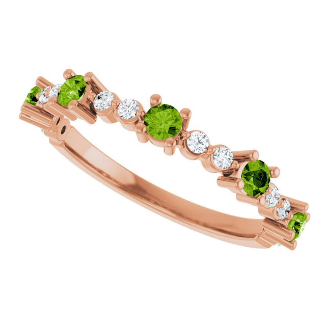 14K Gold Round Natural Peridot Accented Stackable Ring – 2.5mm Stones - Rose Gold - view 5