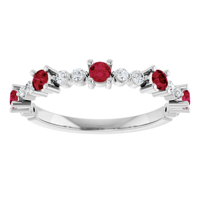 14K Gold Round Natural Ruby Accented Stackable Ring – 2.5mm Stones - White Gold - view 3