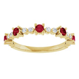 14K Gold Round Lab-Grown Ruby Accented Stackable Ring – 2.5mm Stones - Yellow Gold - view 3