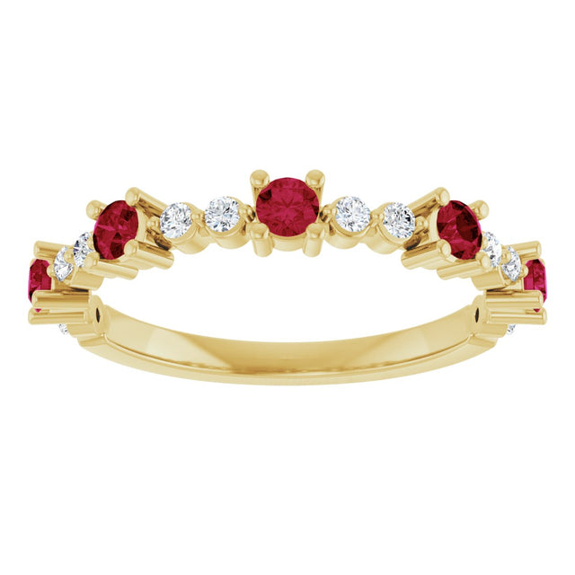 14K Gold Round Lab-Grown Ruby Accented Stackable Ring – 2.5mm Stones - Yellow Gold - view 3