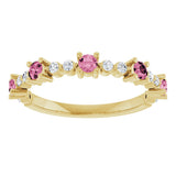 14K Gold Round Natural Pink Tourmaline Accented Stackable Ring – 2.5mm Stones - Yellow Gold - view 3
