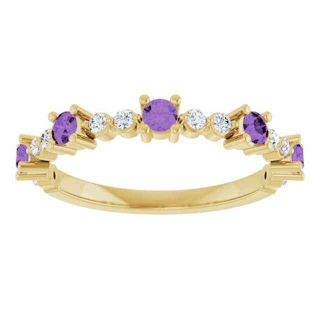 14K Gold Round Natural Amethyst Accented Stackable Ring – 2.5mm Stones - Yellow Gold - view 3