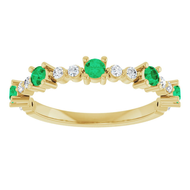 14K Gold Round Lab-Grown Emerald Accented Stackable Ring – 2.5mm Stones - Yellow Gold - view 3