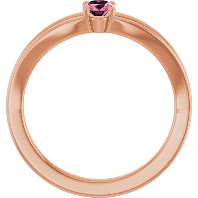 14K Gold Oval Natural Pink Tourmaline Youth Birthstone Ring - Rose Gold - view 2