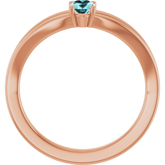 14K Gold Oval Natural Blue Zircon Youth Birthstone Ring - Rose Gold - view 2