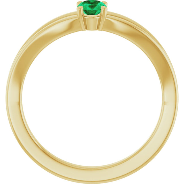 14K Gold Oval Lab-Grown Emerald Youth Birthstone Ring - Yellow Gold - view 2