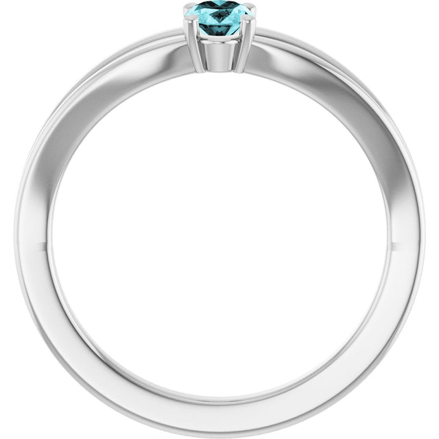 14K Gold Oval Natural Blue Zircon Youth Birthstone Ring - White Gold - view 2