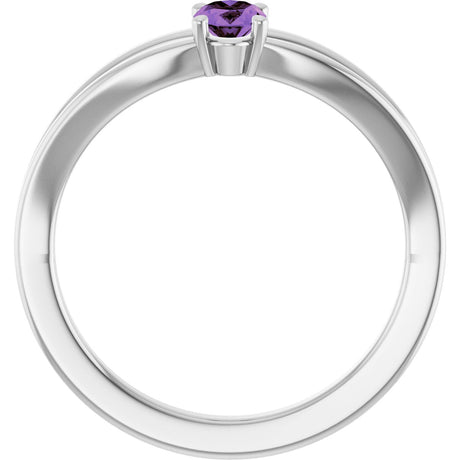 Platinum Oval Natural Amethyst Youth Birthstone Ring - view 2