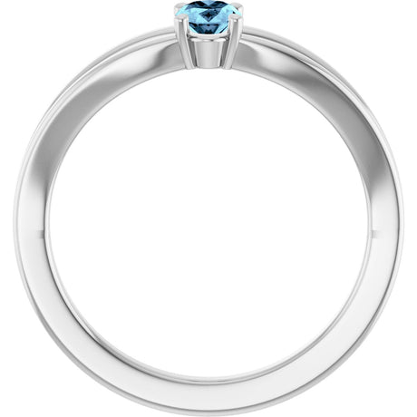 Platinum Oval Natural Aquamarine Youth Birthstone Ring - view 2