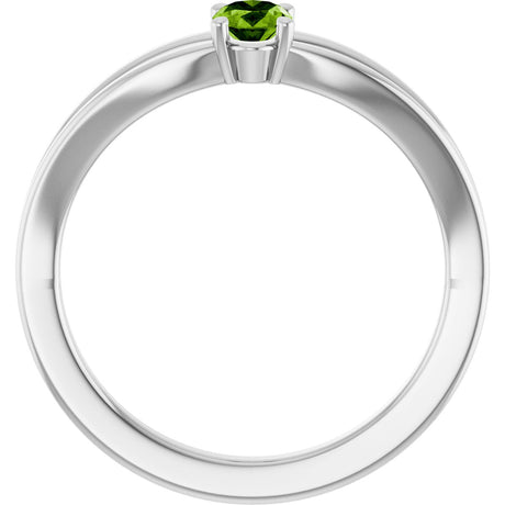 Platinum Oval Natural Peridot Youth Birthstone Ring - view 2