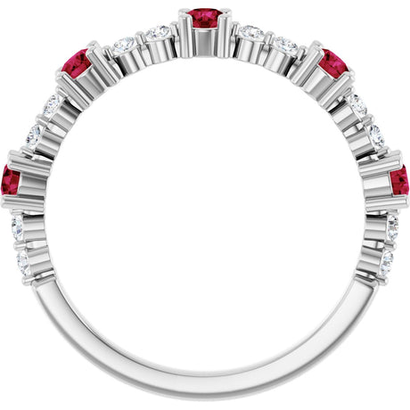 Platinum Round Natural Ruby Accented Stackable Ring – 2.5mm Stones - view 2