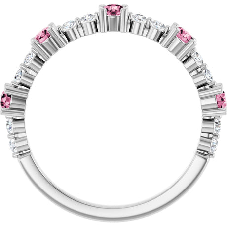 Platinum Round Natural Pink Tourmaline Accented Stackable Ring – 2.5mm Stones - view 2