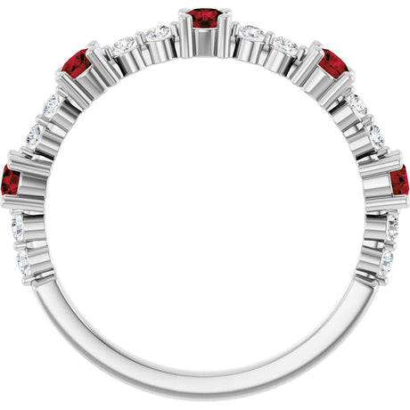 Platinum Round Natural Mozambique Garnet Accented Stackable Ring – 2.5mm Stones - view 2