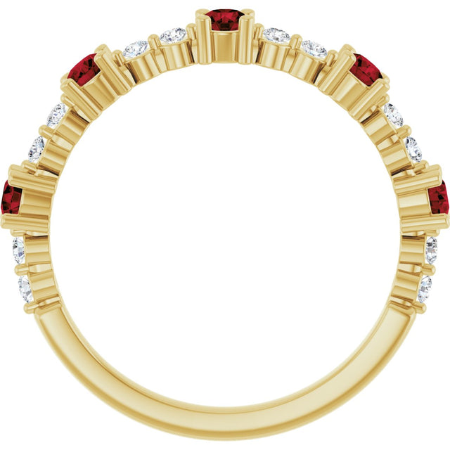14K Gold Round Natural Mozambique Garnet Accented Stackable Ring – 2.5mm Stones - Yellow Gold - view 2