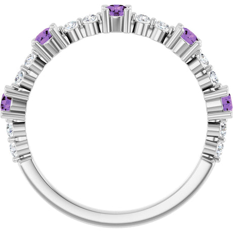 Platinum Round Natural Amethyst Accented Stackable Ring – 2.5mm Stones - view 2
