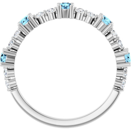 Platinum Round Natural Aquamarine Accented Stackable Ring – 2.5mm Stones - view 2
