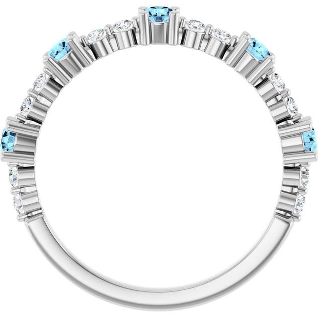 Platinum Round Natural Aquamarine Accented Stackable Ring – 2.5mm Stones - view 2