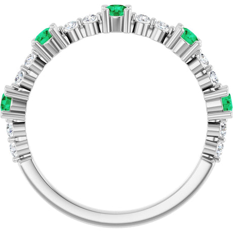 Platinum Round Lab-Grown Emerald Accented Stackable Ring – 2.5mm Stones - view 2