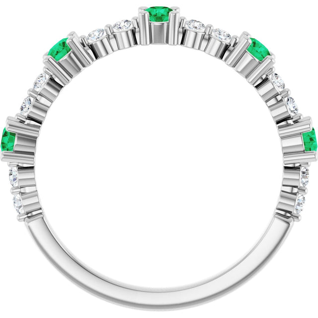 Platinum Round Lab-Grown Emerald Accented Stackable Ring – 2.5mm Stones - view 2