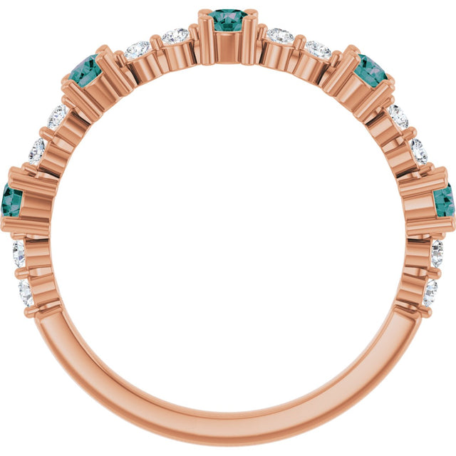 14K Gold Round Lab-Grown Alexandrite Accented Stackable Ring – 2.5mm Stones - Rose Gold - view 2