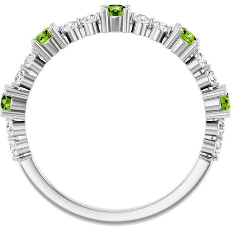 Platinum Round Natural Peridot Accented Stackable Ring – 2.5mm Stones - view 2