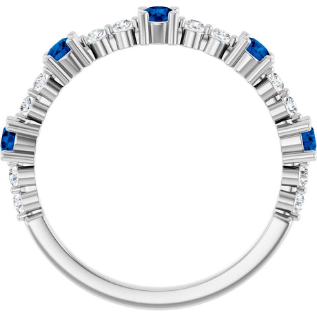 Platinum Round Lab-Grown Blue Sapphire Accented Stackable Ring – 2.5mm Stones - view 2