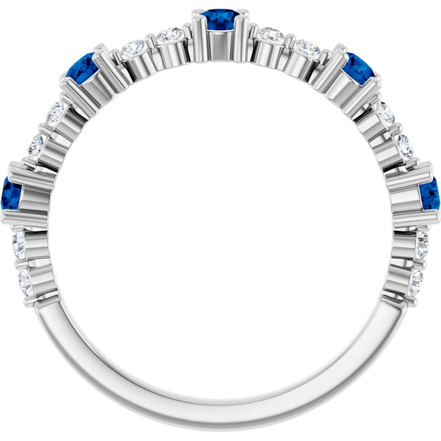 Platinum Round Lab-Grown Blue Sapphire Accented Stackable Ring – 2.5mm Stones - view 2