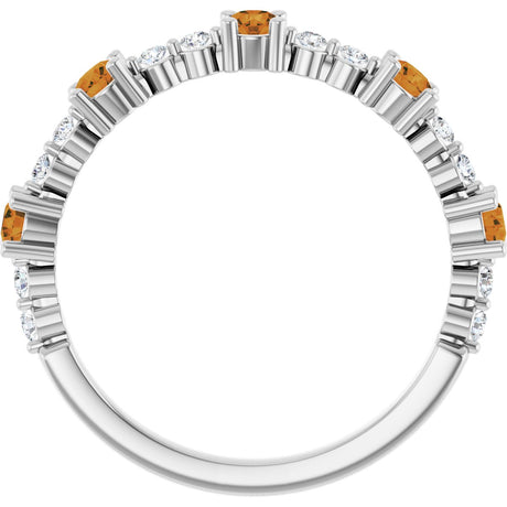 Platinum Round Natural Citrine Accented Stackable Ring – 2.5mm Stones - view 2