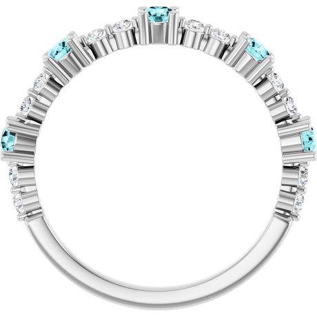 Platinum Round Natural Blue Zircon Accented Stackable Ring – 2.5mm Stones - view 2