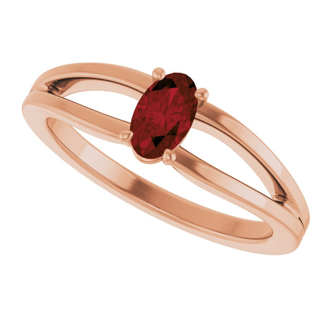 14K Gold Oval Natural Mozambique Garnet Youth Birthstone Ring - Rose Gold - view 5