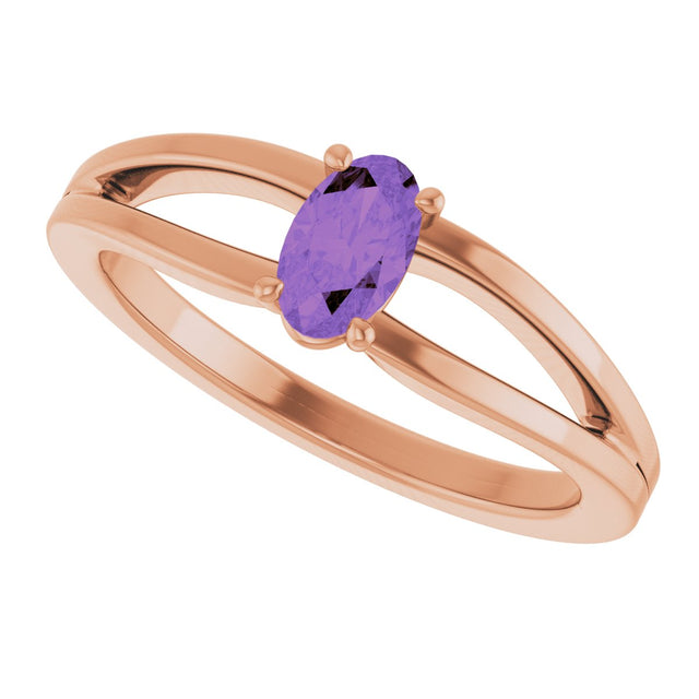 14K Gold Oval Natural Amethyst Youth Birthstone Ring - Rose Gold - view 5