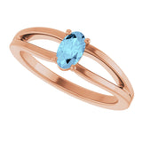 14K Gold Oval Natural Aquamarine Youth Birthstone Ring - Rose Gold - view 5