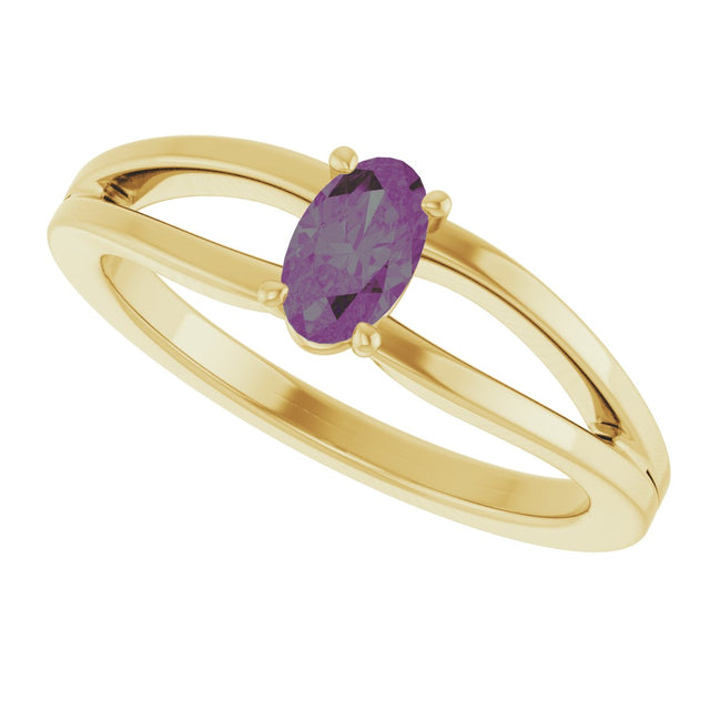 14K Gold Oval Lab-Grown Alexandrite Youth Birthstone Ring - Yellow Gold - view 5