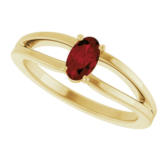 14K Gold Oval Natural Mozambique Garnet Youth Birthstone Ring - Yellow Gold - view 5
