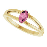 14K Gold Oval Natural Pink Tourmaline Youth Birthstone Ring - Yellow Gold - view 5
