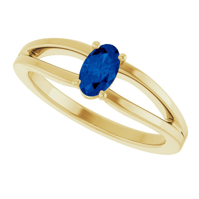 14K Gold Oval Lab-Grown Blue Sapphire Youth Birthstone Ring - Yellow Gold - view 5