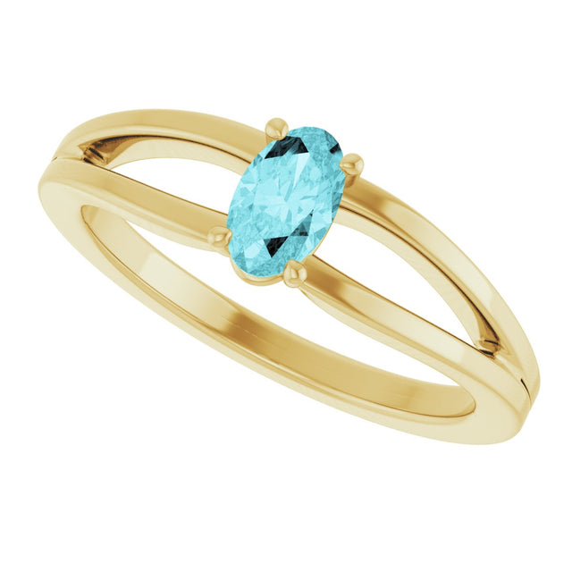 14K Gold Oval Natural Blue Zircon Youth Birthstone Ring - Yellow Gold - view 5