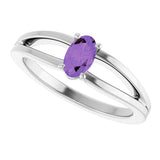 14K Gold Oval Natural Amethyst Youth Birthstone Ring - White Gold - view 5