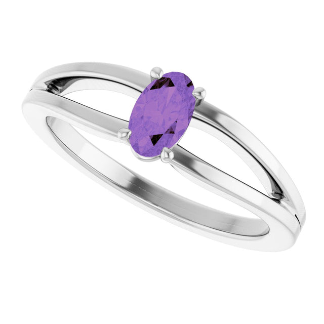 14K Gold Oval Natural Amethyst Youth Birthstone Ring - White Gold - view 5