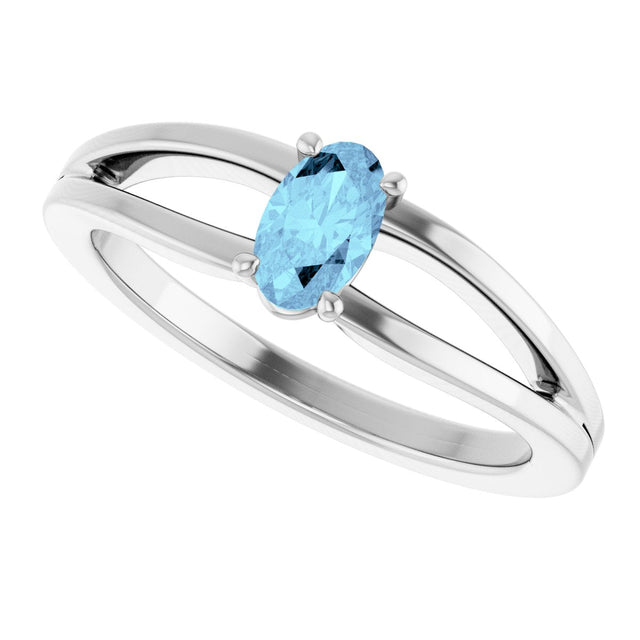 Platinum Oval Natural Aquamarine Youth Birthstone Ring - view 5