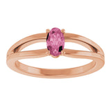 14K Gold Oval Natural Pink Tourmaline Youth Birthstone Ring - Rose Gold - view 3