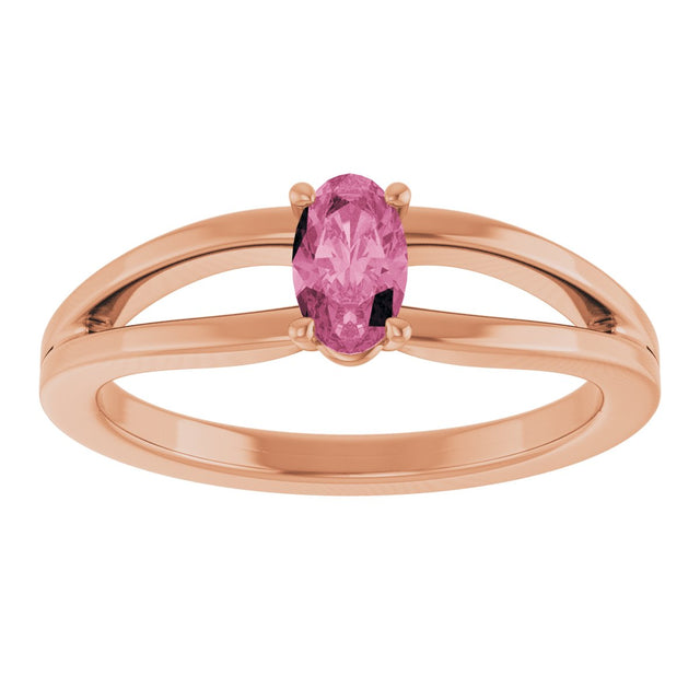 14K Gold Oval Natural Pink Tourmaline Youth Birthstone Ring - Rose Gold - view 3