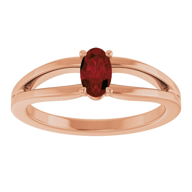 14K Gold Oval Natural Mozambique Garnet Youth Birthstone Ring - Rose Gold - view 3